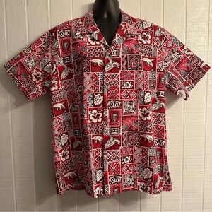Vintage 90s Howie Ent Hawaiian Shirt Button Up Turtles Dolphins Made in Hawaii